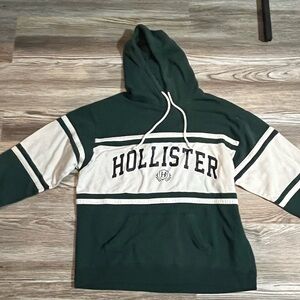 Hollister green and white hoodie